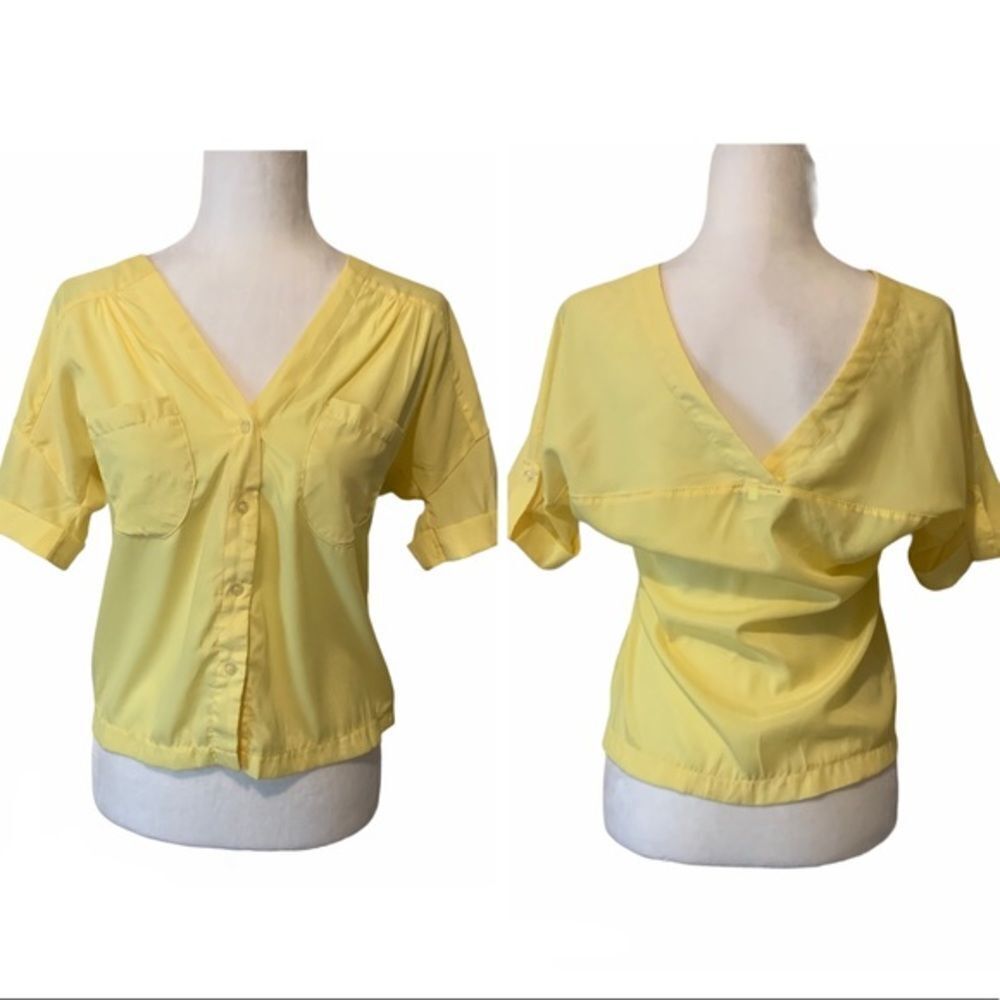 Maude v-neck plunge back short sleeve yellow blouse